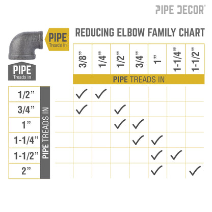 2 in. x 1 in. Black Reducing Elbow PIPE DECOR