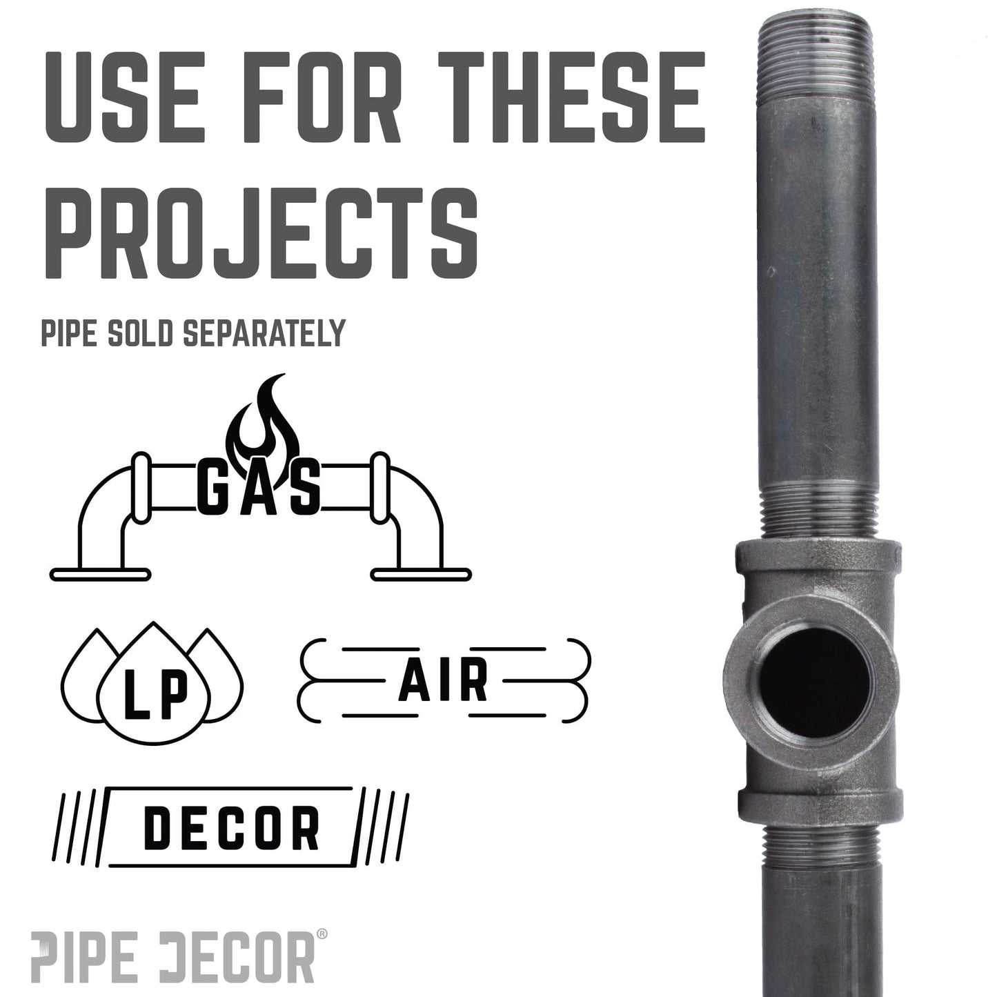 1/4 in. Black Tee PIPE DECOR