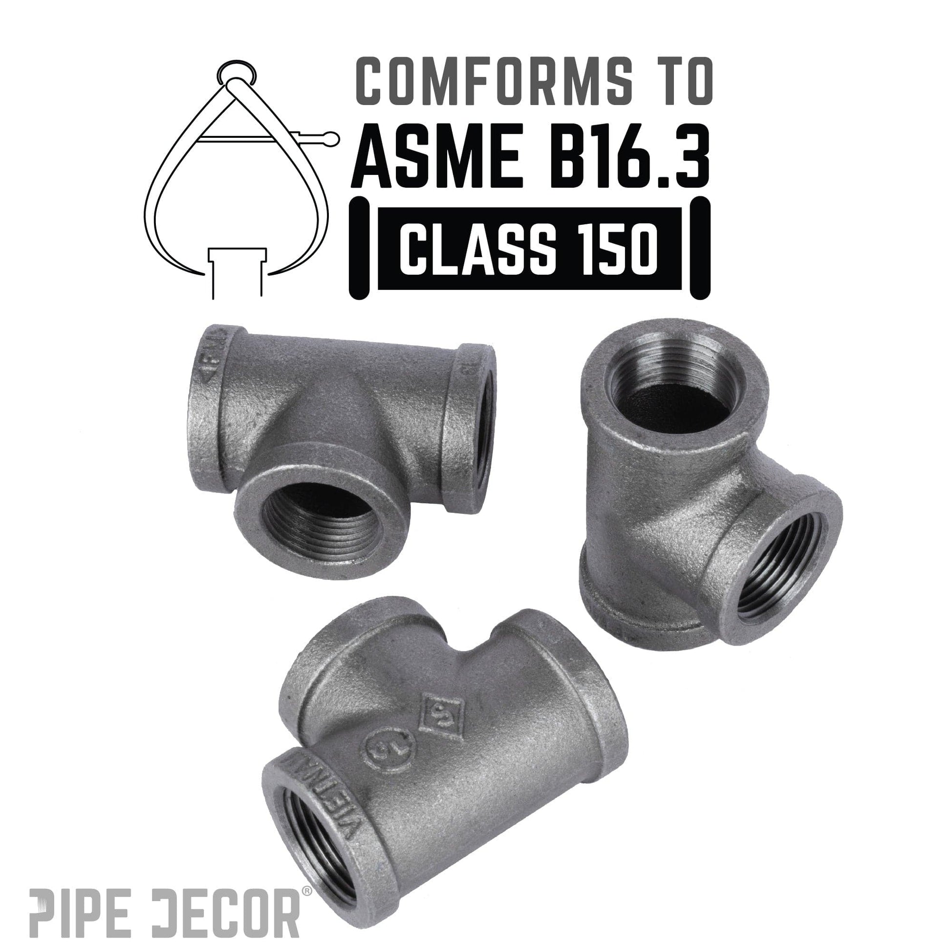 3/8 in. Black Tee PIPE DECOR