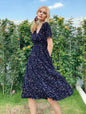V-Neck Floral Print A-Line Satin Maxi Dress | 8 Colors FitiqueFit