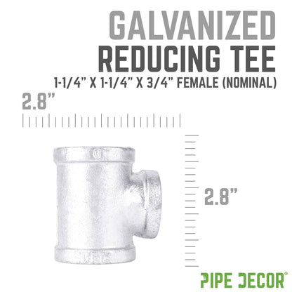 1 1/4 in. x 1 1/4 in. x 3/4 in. Galvanized Iron Reducing Tee PIPE DECOR