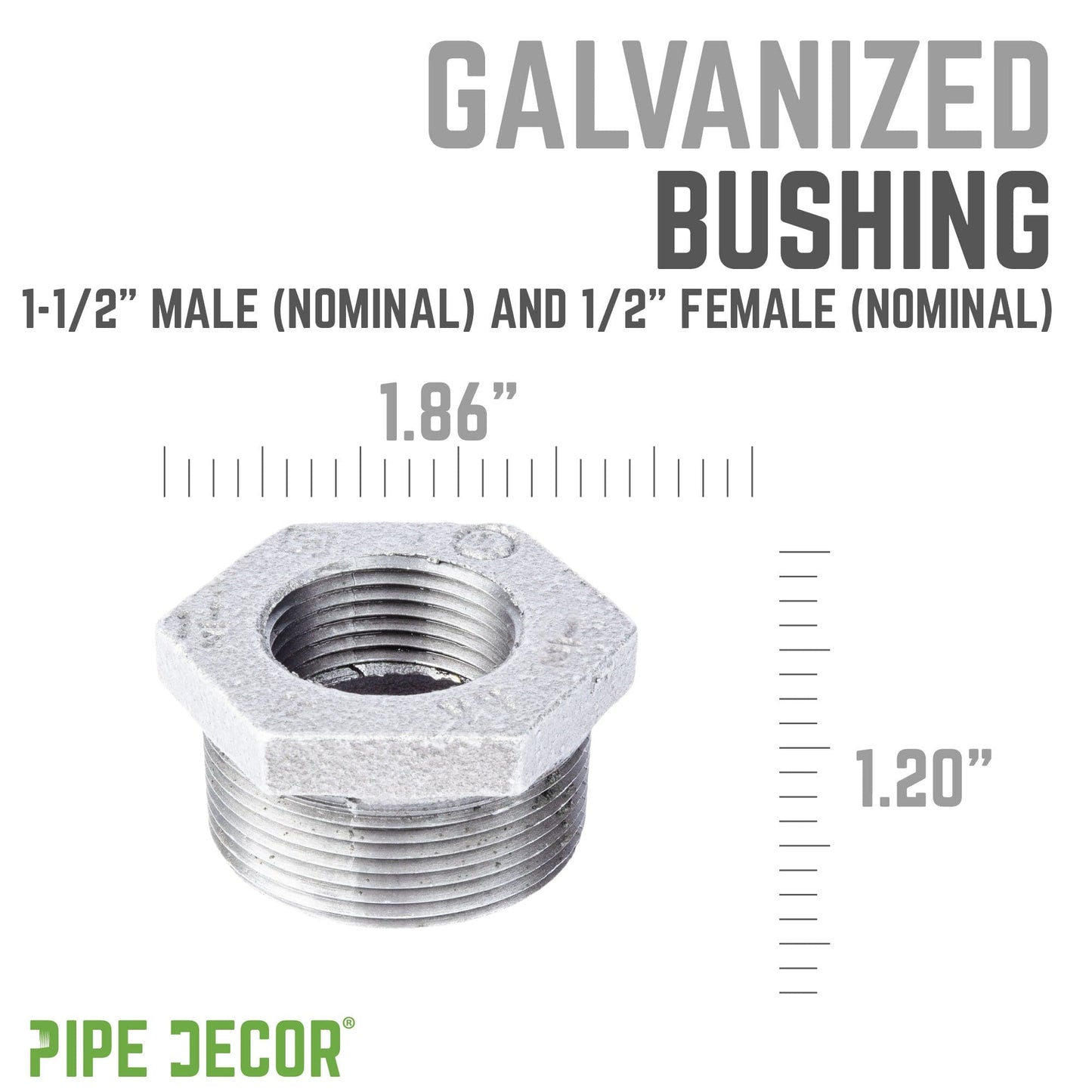 1 1/2 in. x 1/2 in. Galvanized Iron Bushing PIPE DECOR