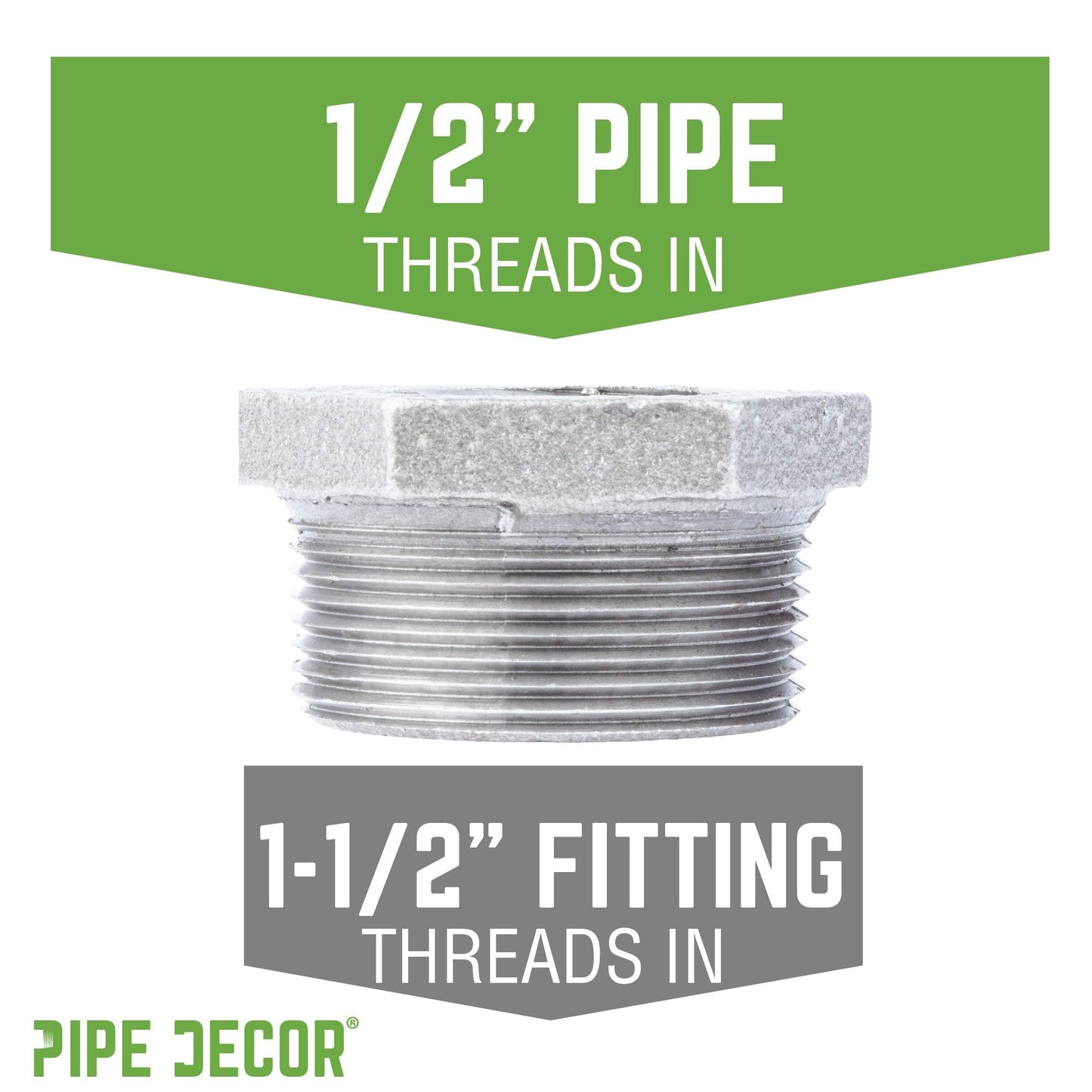 1 1/2 in. x 1/2 in. Galvanized Iron Bushing PIPE DECOR