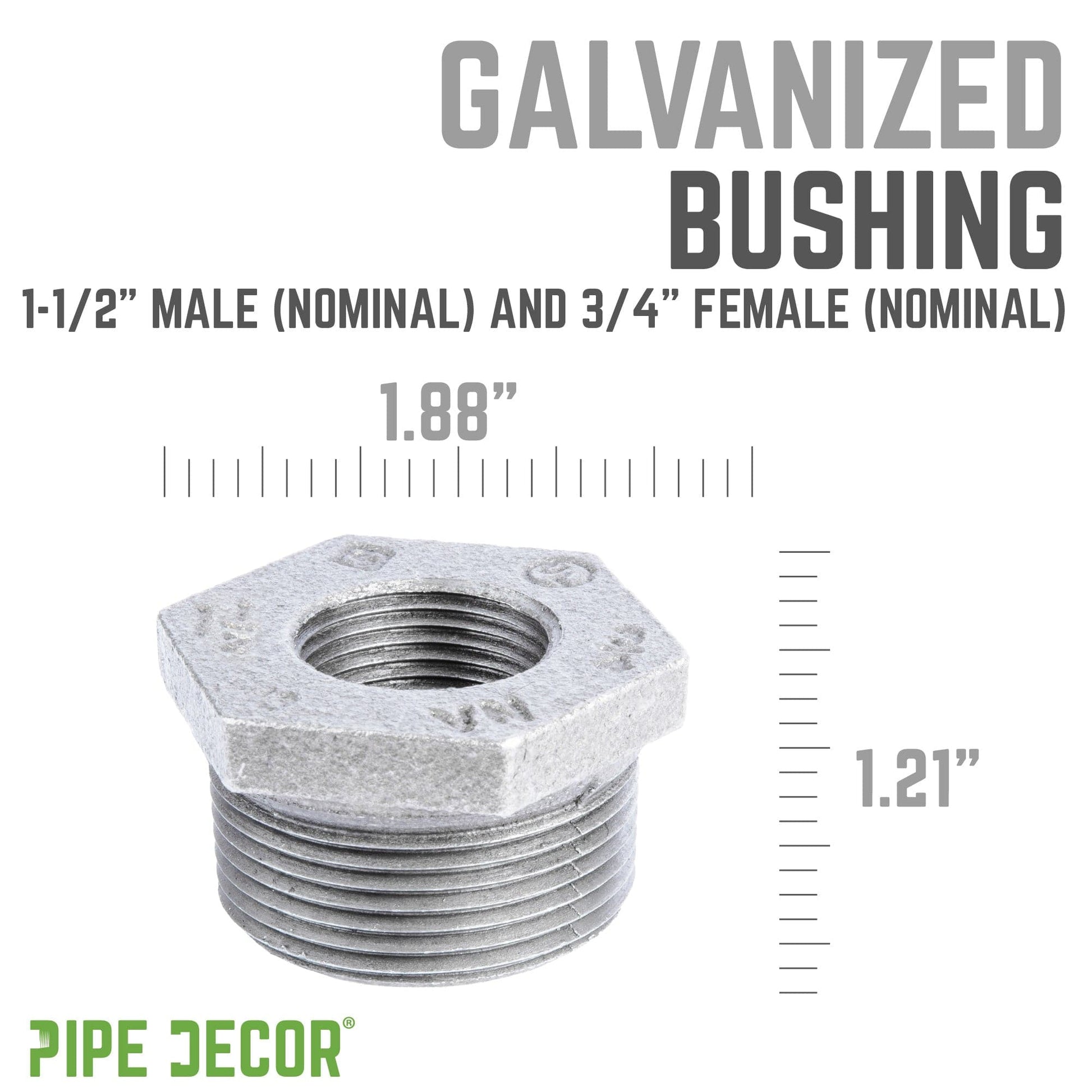 1 1/2 in. x  3/4 in. Galvanized Iron Bushing PIPE DECOR