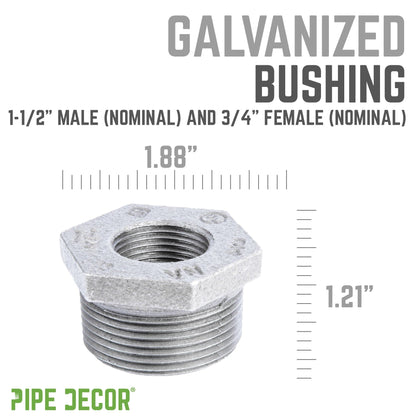 1 1/2 in. x  3/4 in. Galvanized Iron Bushing PIPE DECOR
