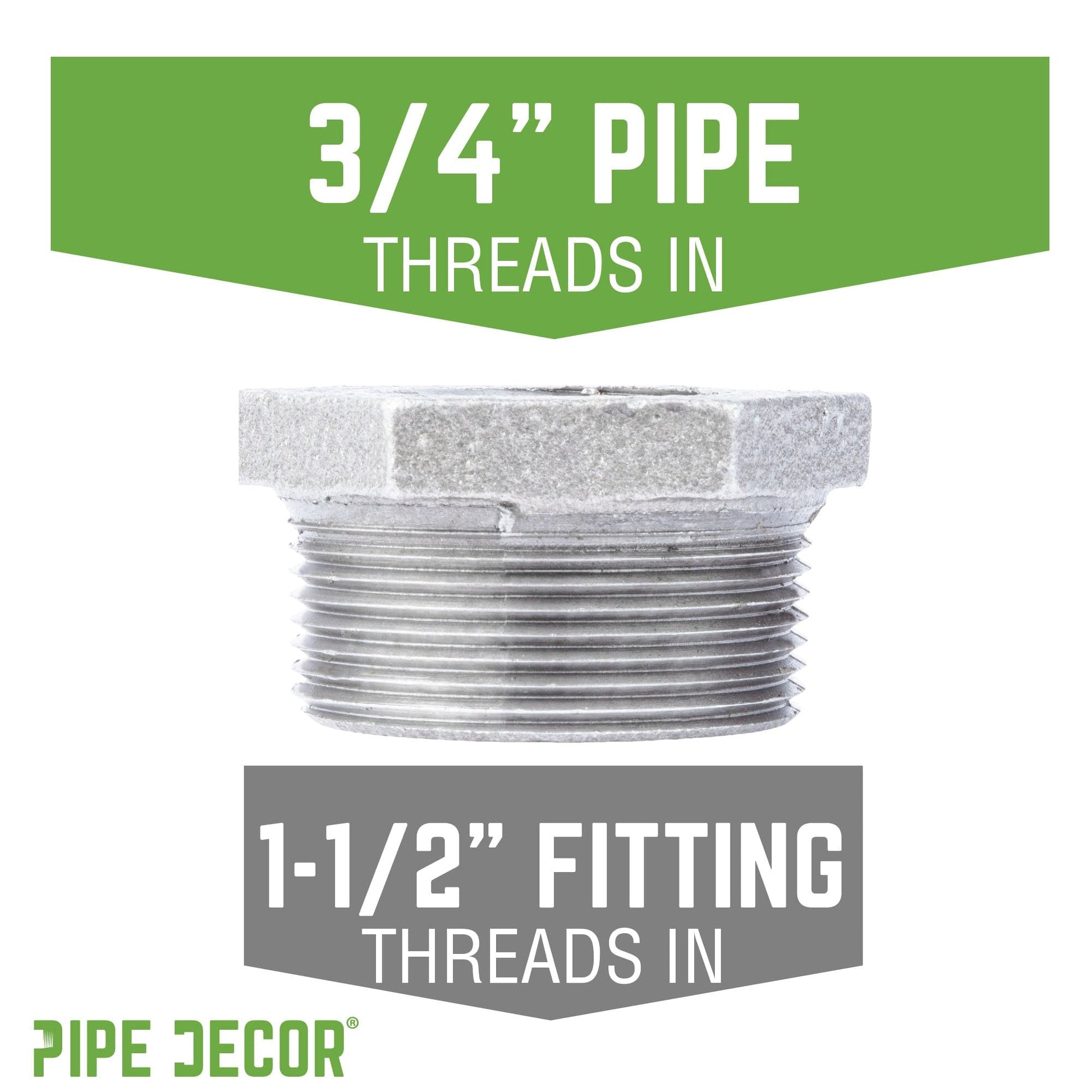 1 1/2 in. x  3/4 in. Galvanized Iron Bushing PIPE DECOR