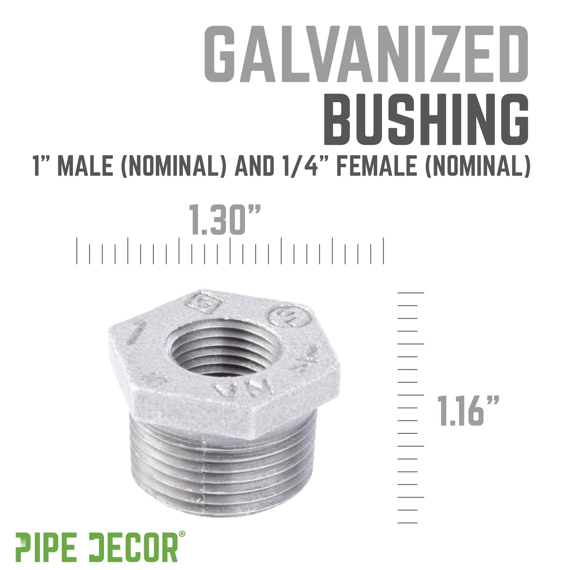1  in. x 1/4 in. Galvanized Iron Bushing PIPE DECOR