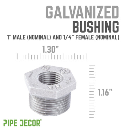 1  in. x 1/4 in. Galvanized Iron Bushing PIPE DECOR