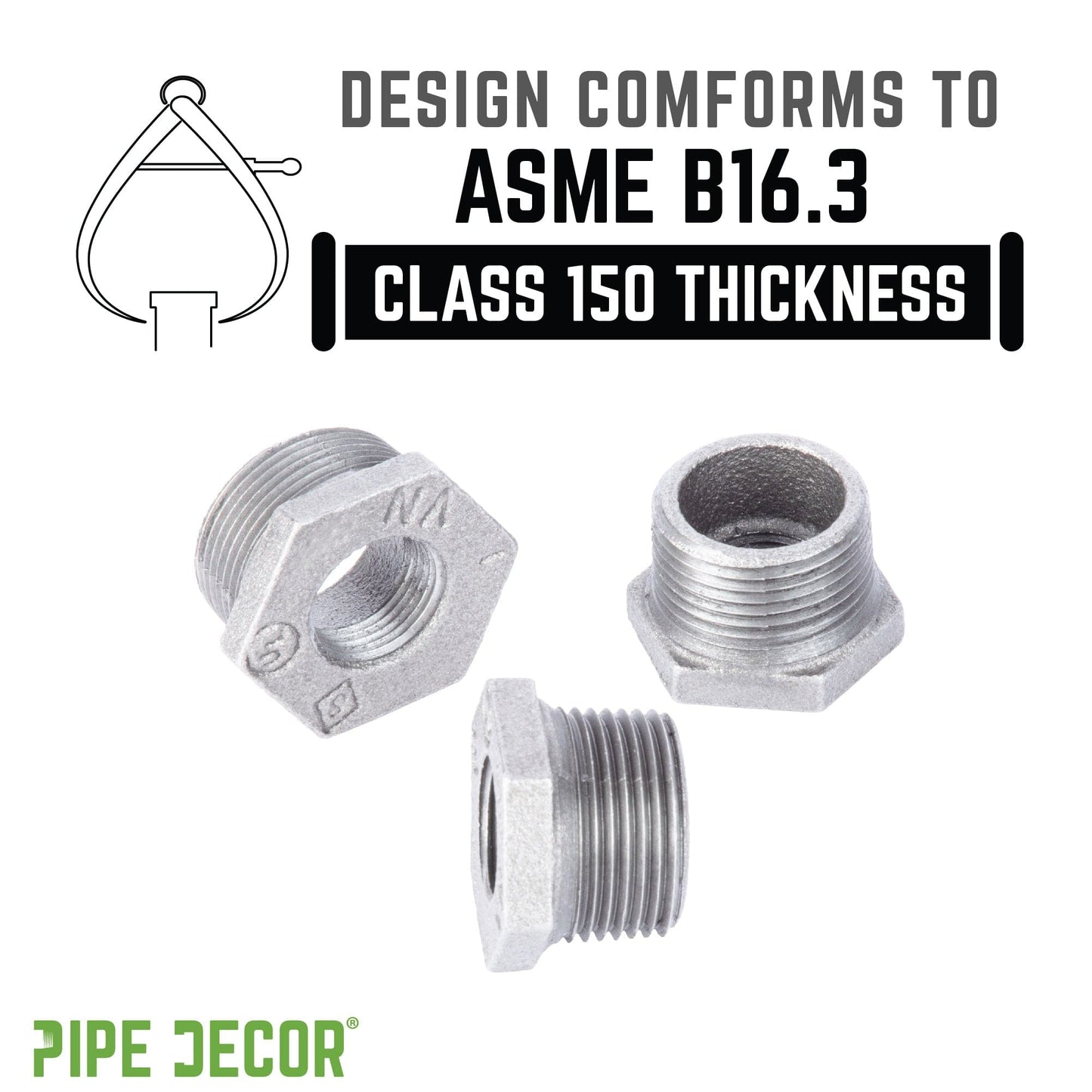2 in. x 1 1/2 in. Galvanized Iron Bushing PIPE DECOR