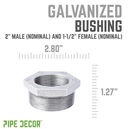 2 in. x 1 1/2 in. Galvanized Iron Bushing PIPE DECOR