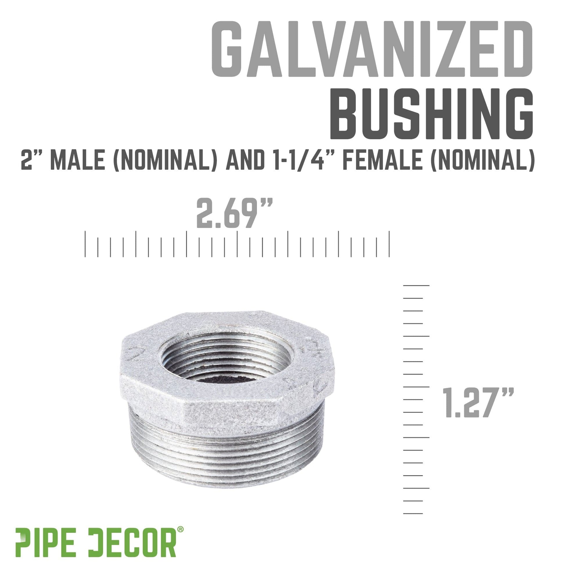 2 in. x 1 1/4 in. Galvanized Iron Bushing PIPE DECOR