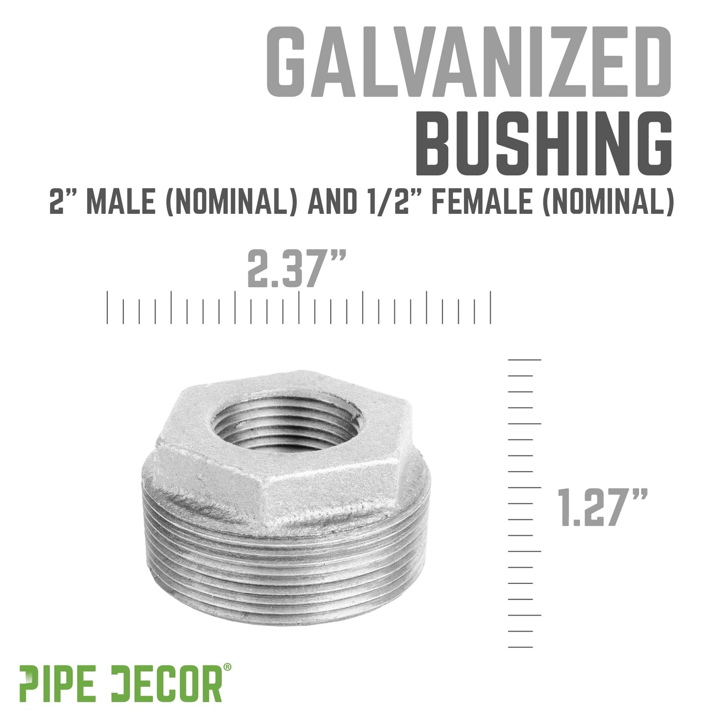 2 in. x 1/2 in. Galvanized Iron Bushing PIPE DECOR