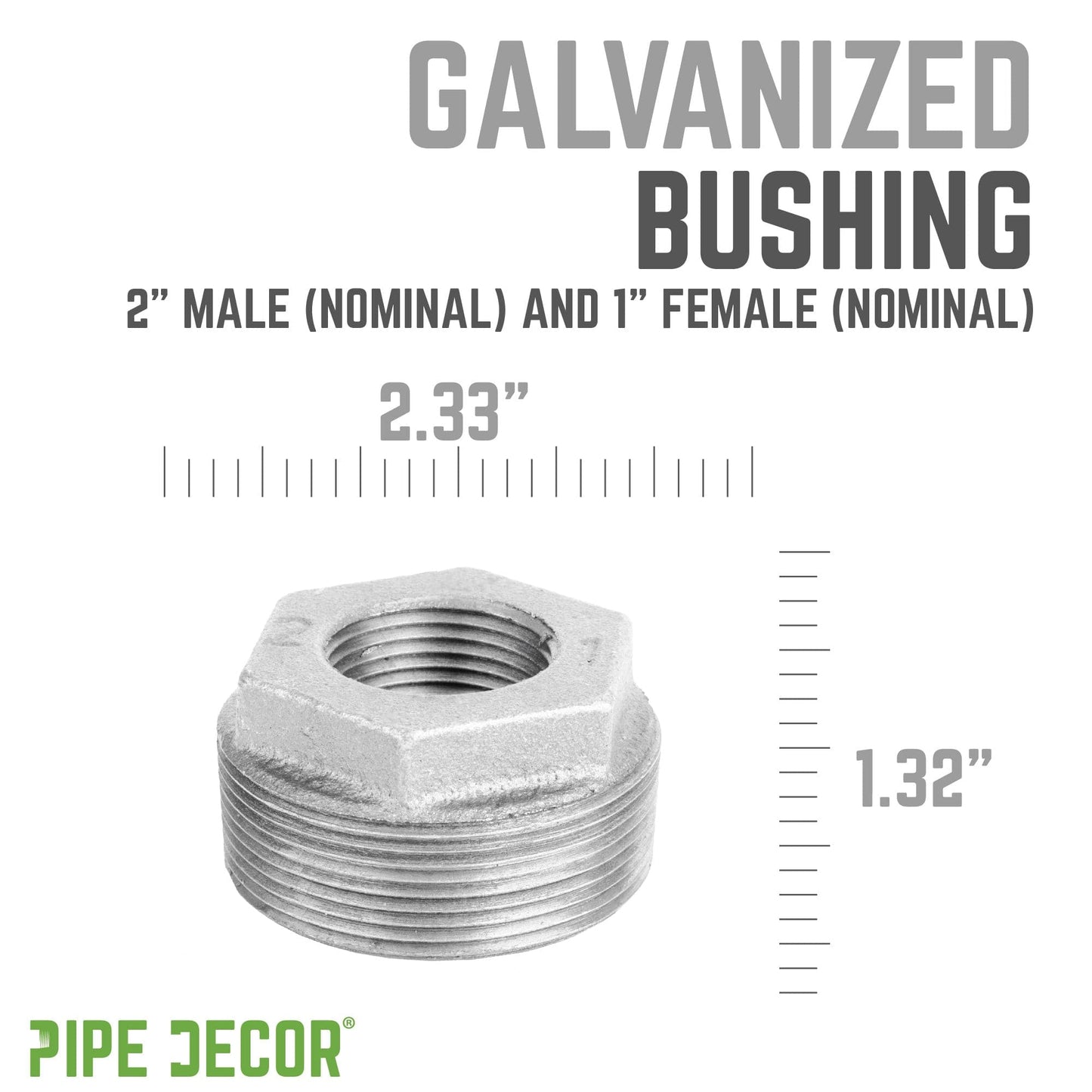 2 in. x 1 in. Galvanized Iron Bushing PIPE DECOR