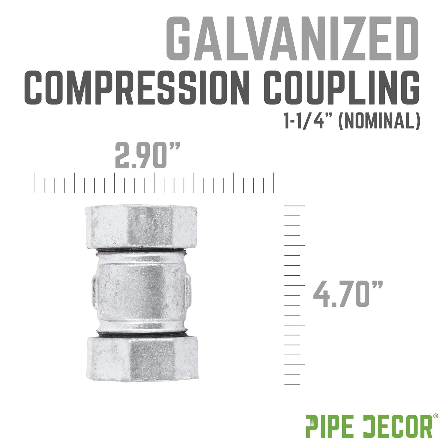 1 1/4 in. Galvanized Iron Compression Coupling PIPE DECOR