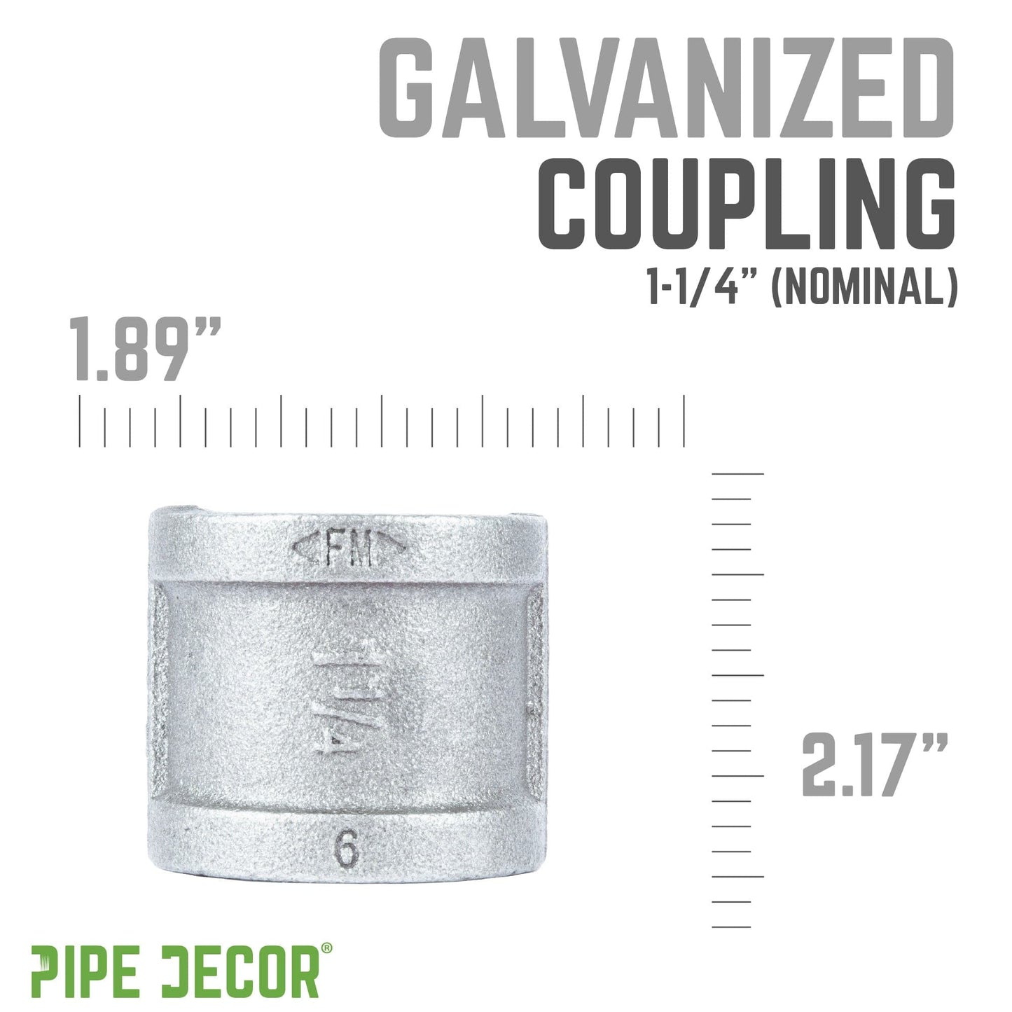 1 1/4 in. Galvanized Iron Coupling PIPE DECOR