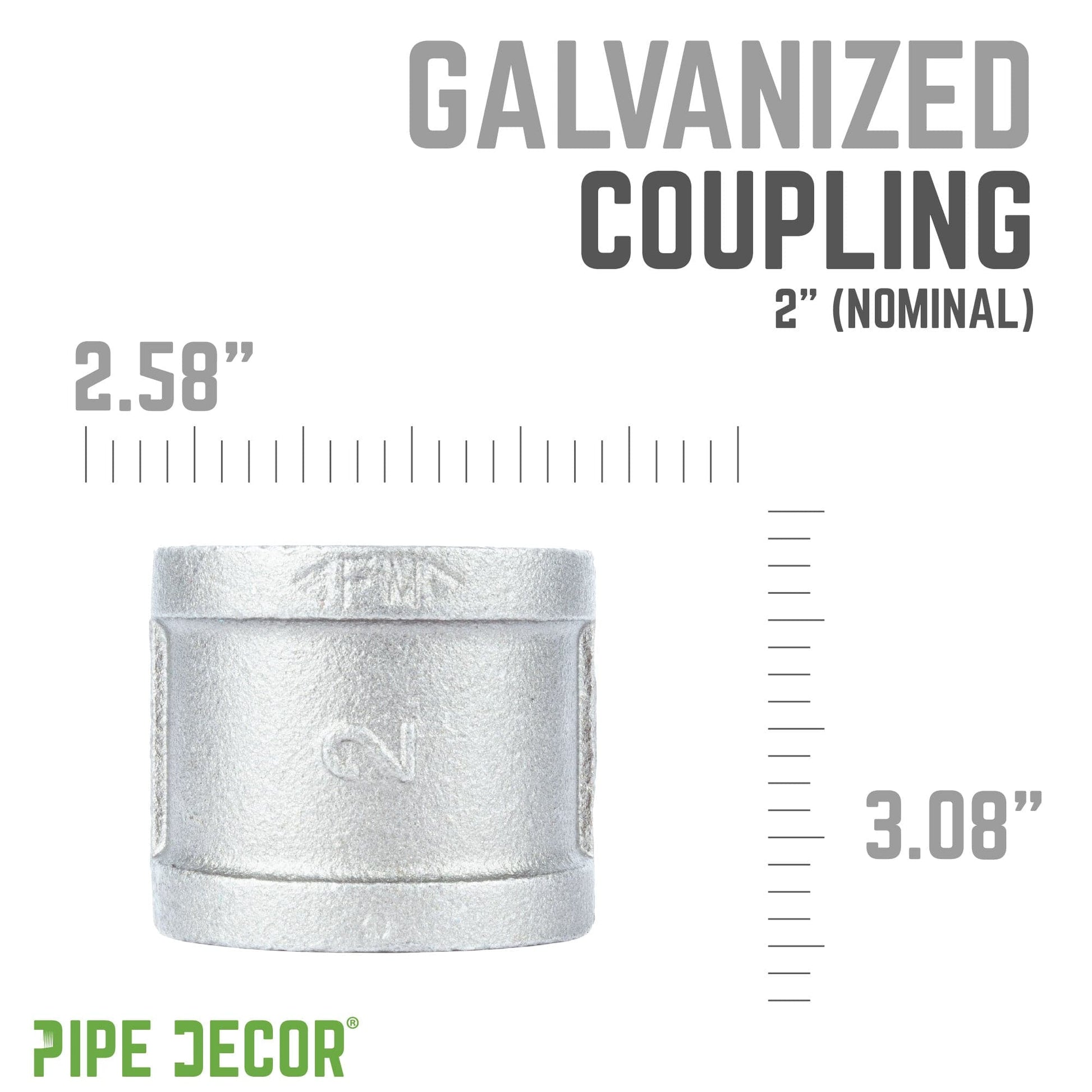 2 in. Galvanized Iron Coupling PIPE DECOR