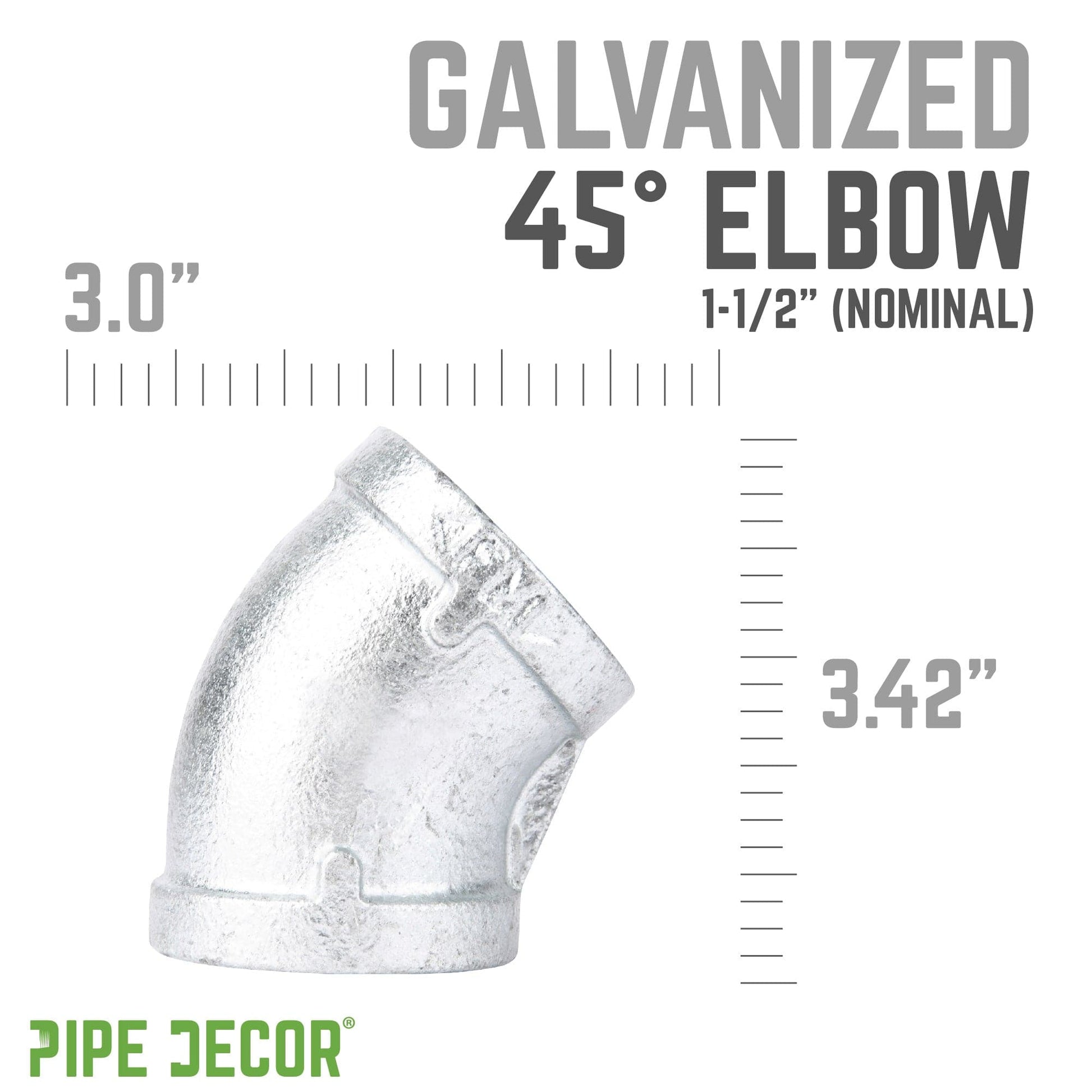 1 1/2 in.  Galvanized Iron 45 Degree Elbow PIPE DECOR