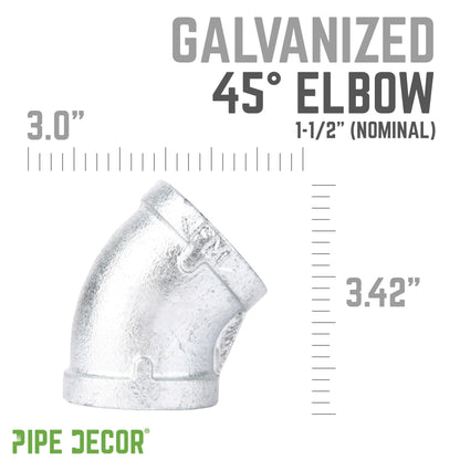 1 1/2 in.  Galvanized Iron 45 Degree Elbow PIPE DECOR