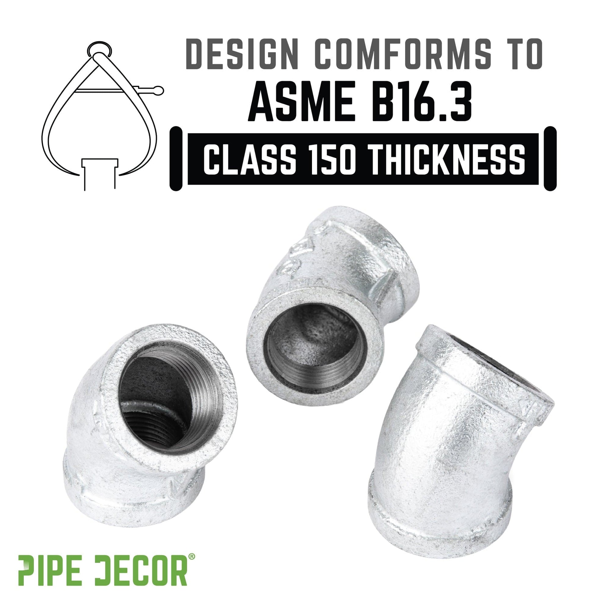 2 in.  Galvanized Iron 45 Degree Elbow PIPE DECOR