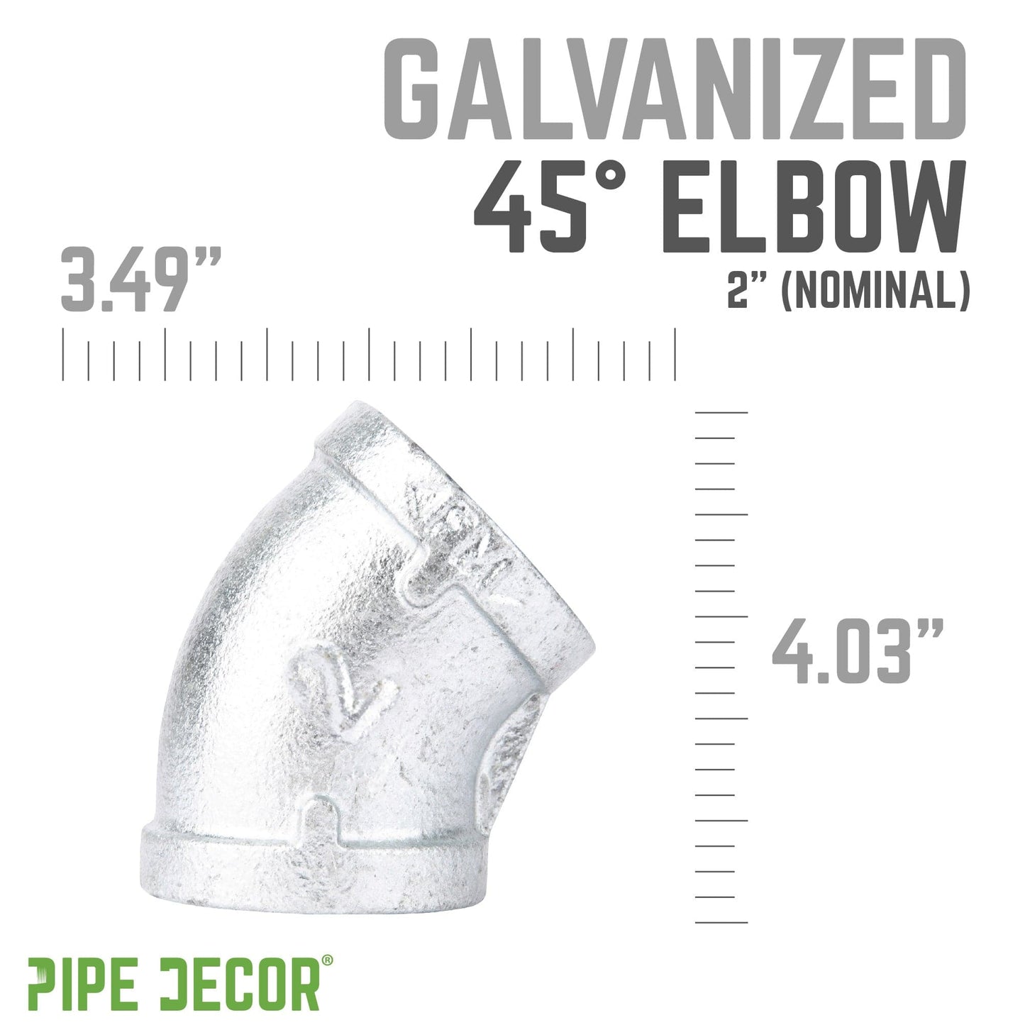 2 in.  Galvanized Iron 45 Degree Elbow PIPE DECOR