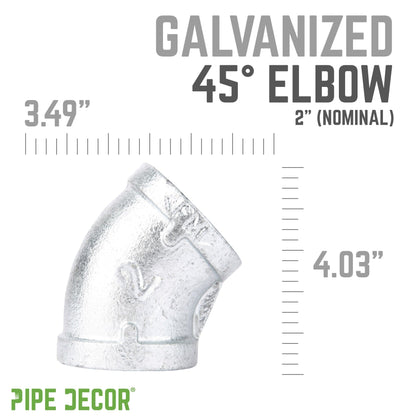 2 in.  Galvanized Iron 45 Degree Elbow PIPE DECOR