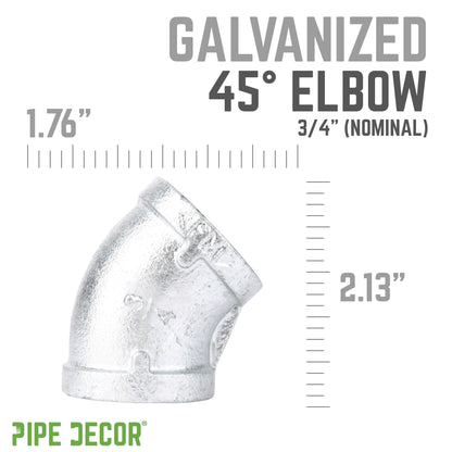 3/4 in. Galvanized Iron 45 Degree Elbow PIPE DECOR