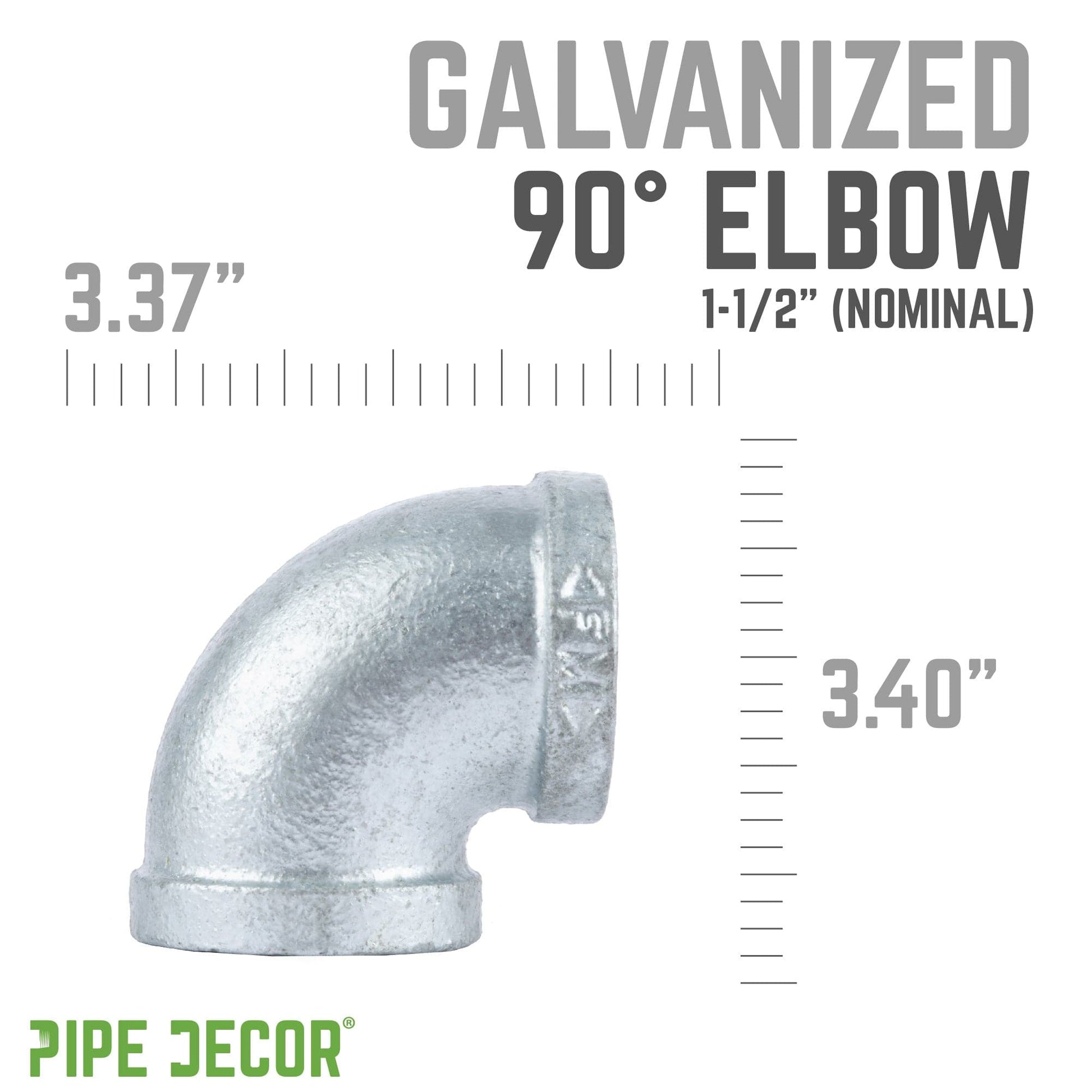 1 1/2 in. Galvanized Iron 90 Degree Elbow PIPE DECOR