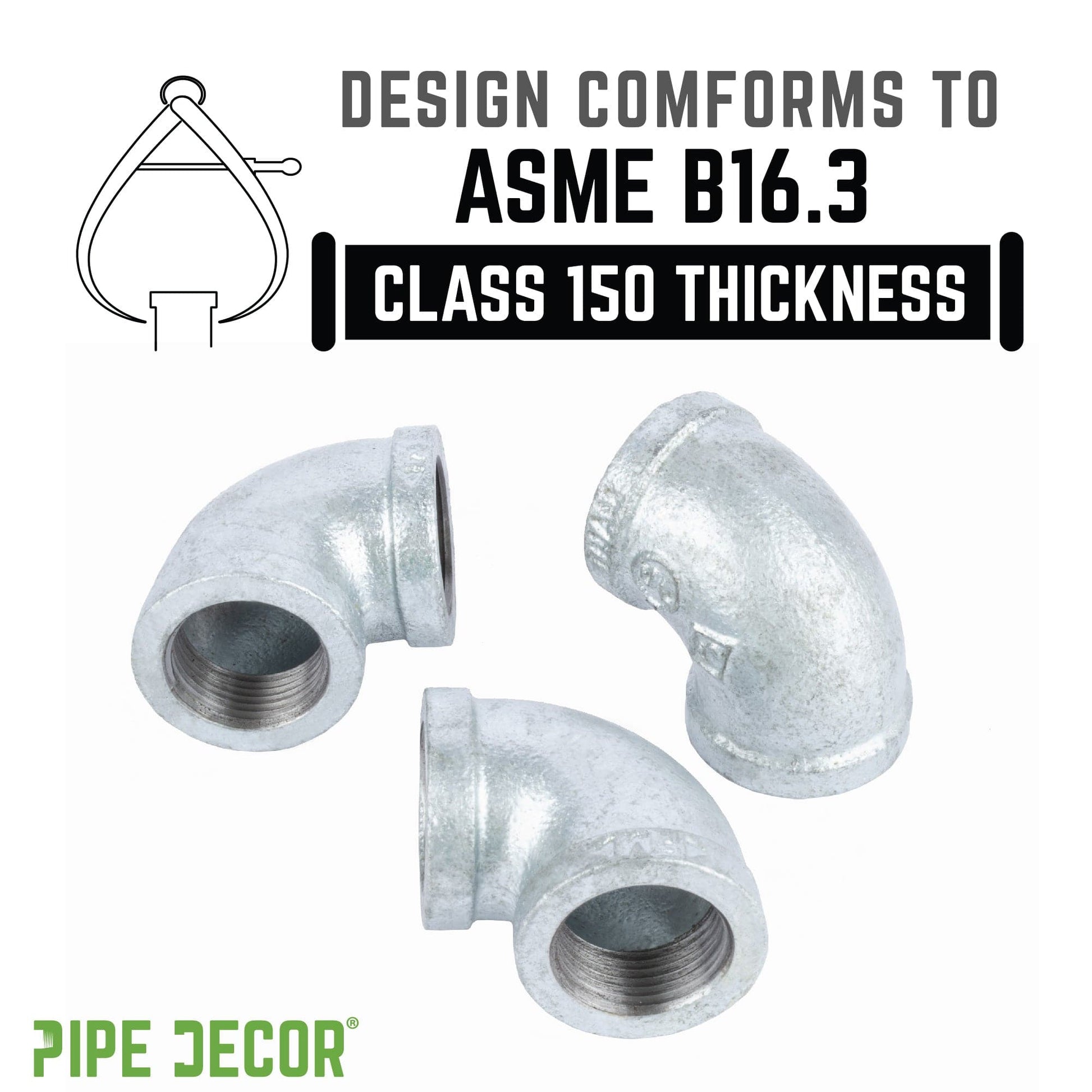 2 in. Galvanized Iron 90 Degree Elbow PIPE DECOR