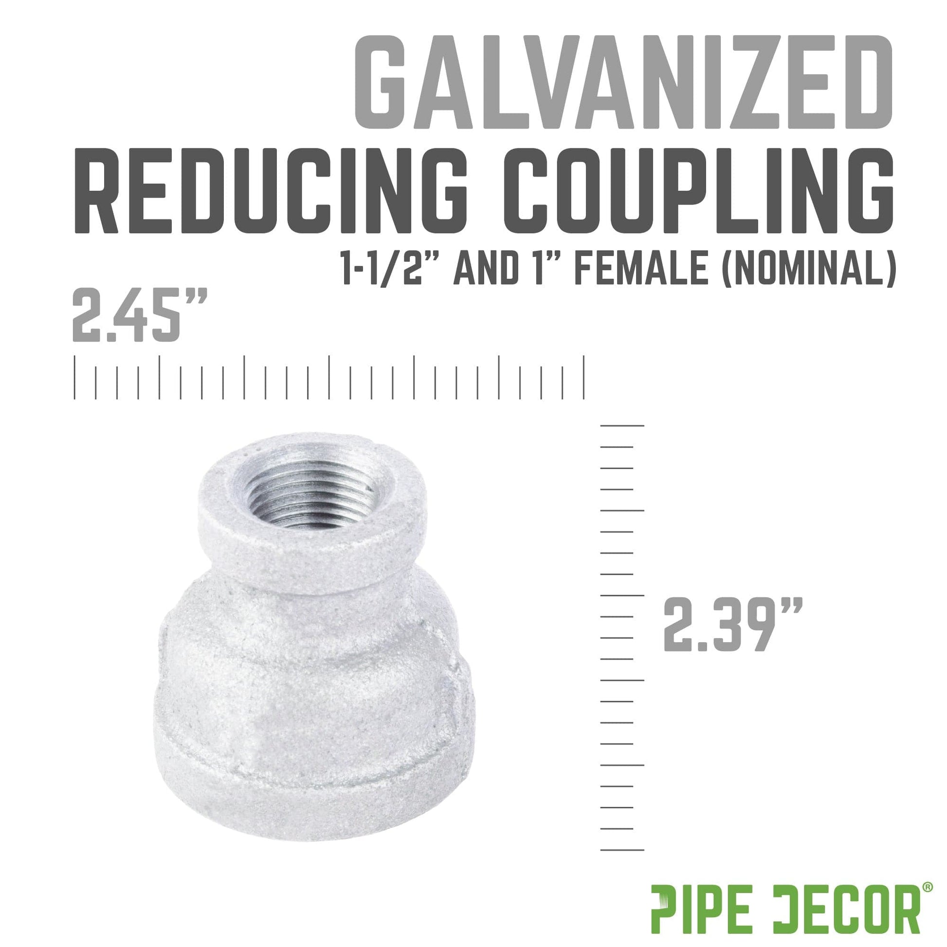 1 1/2 in. x 1 in. Galvanized Iron Reducing Coupling PIPE DECOR