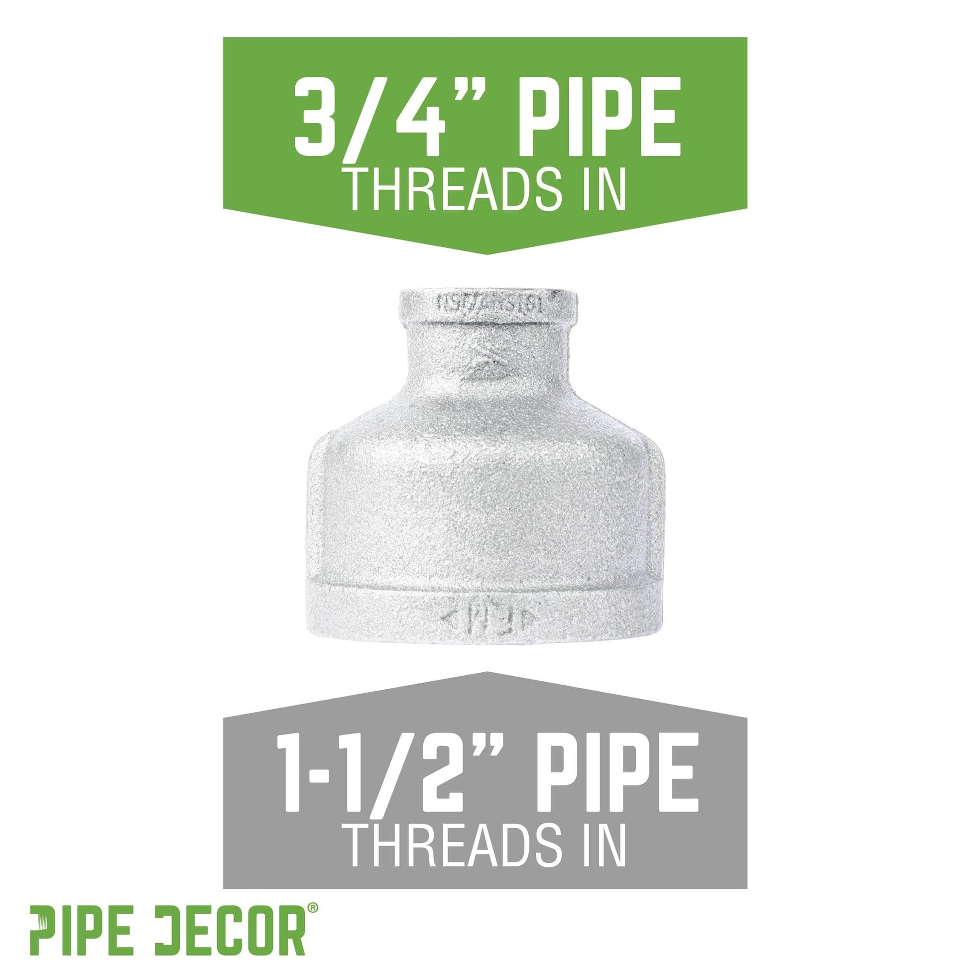 1 1/2 in. x 3/4 in. Galvanized Iron Reducing Coupling PIPE DECOR