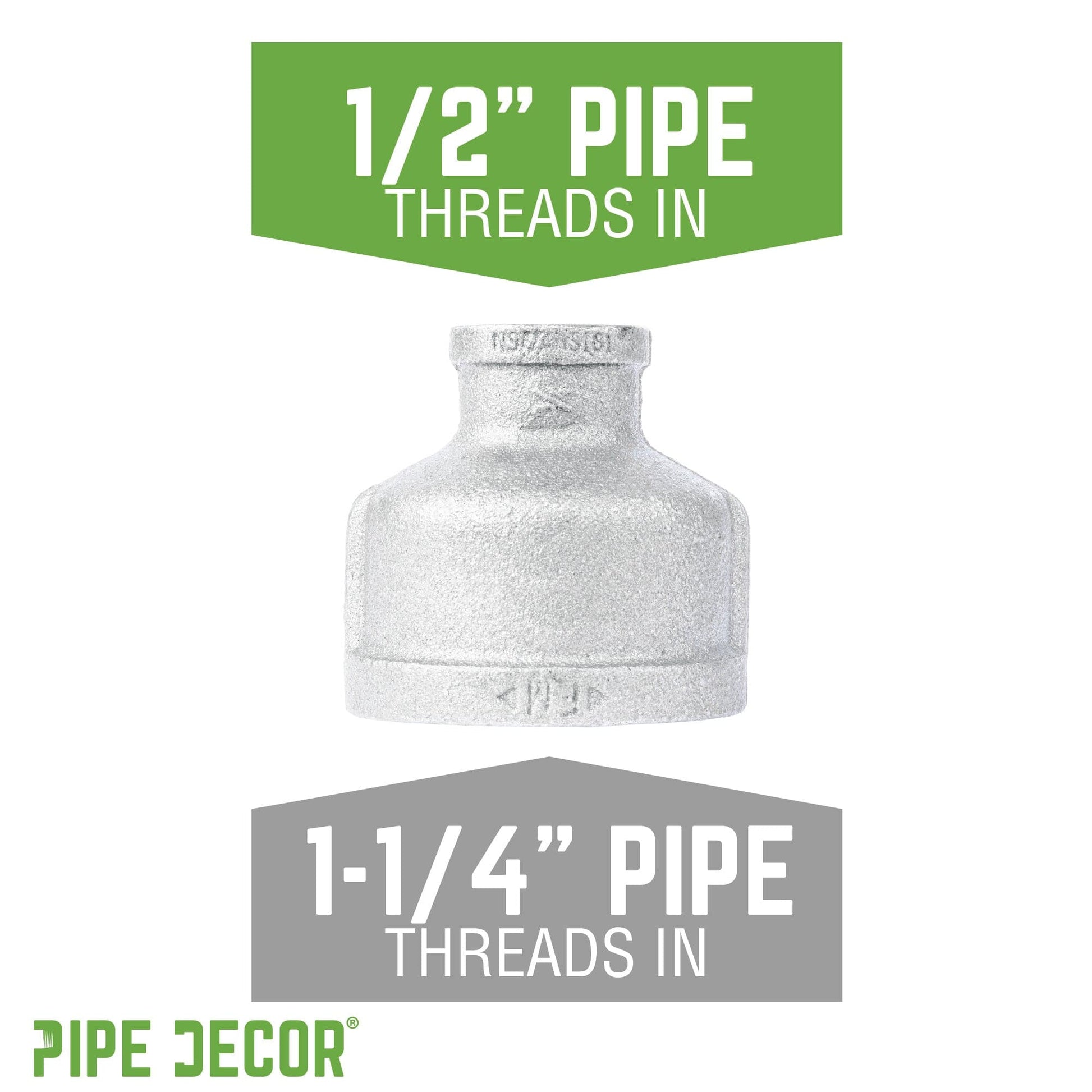 1 1/4 in. x 1/2 in. Galvanized Iron Reducing Coupling PIPE DECOR