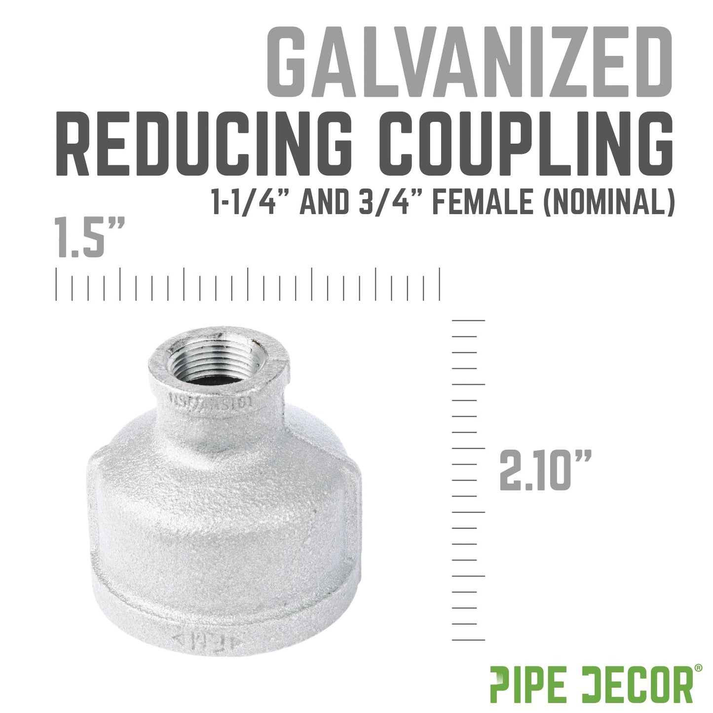 1 1/4 in. x 3/4 Galvanized Iron Reducing Coupling PIPE DECOR