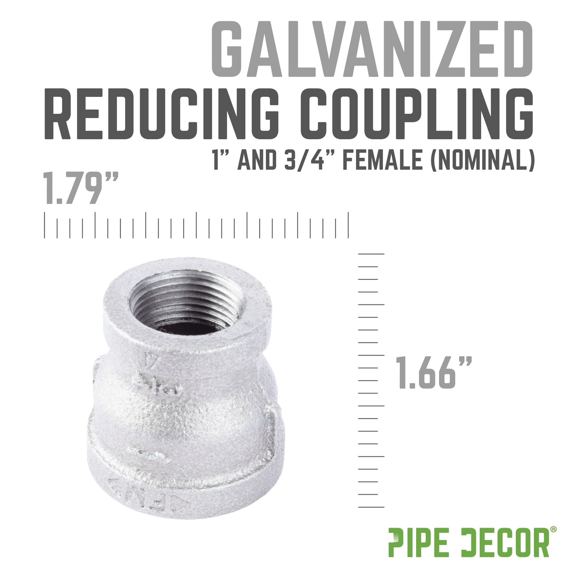 1 in. x 3/4 in. Galvanized Iron Reducing Coupling PIPE DECOR
