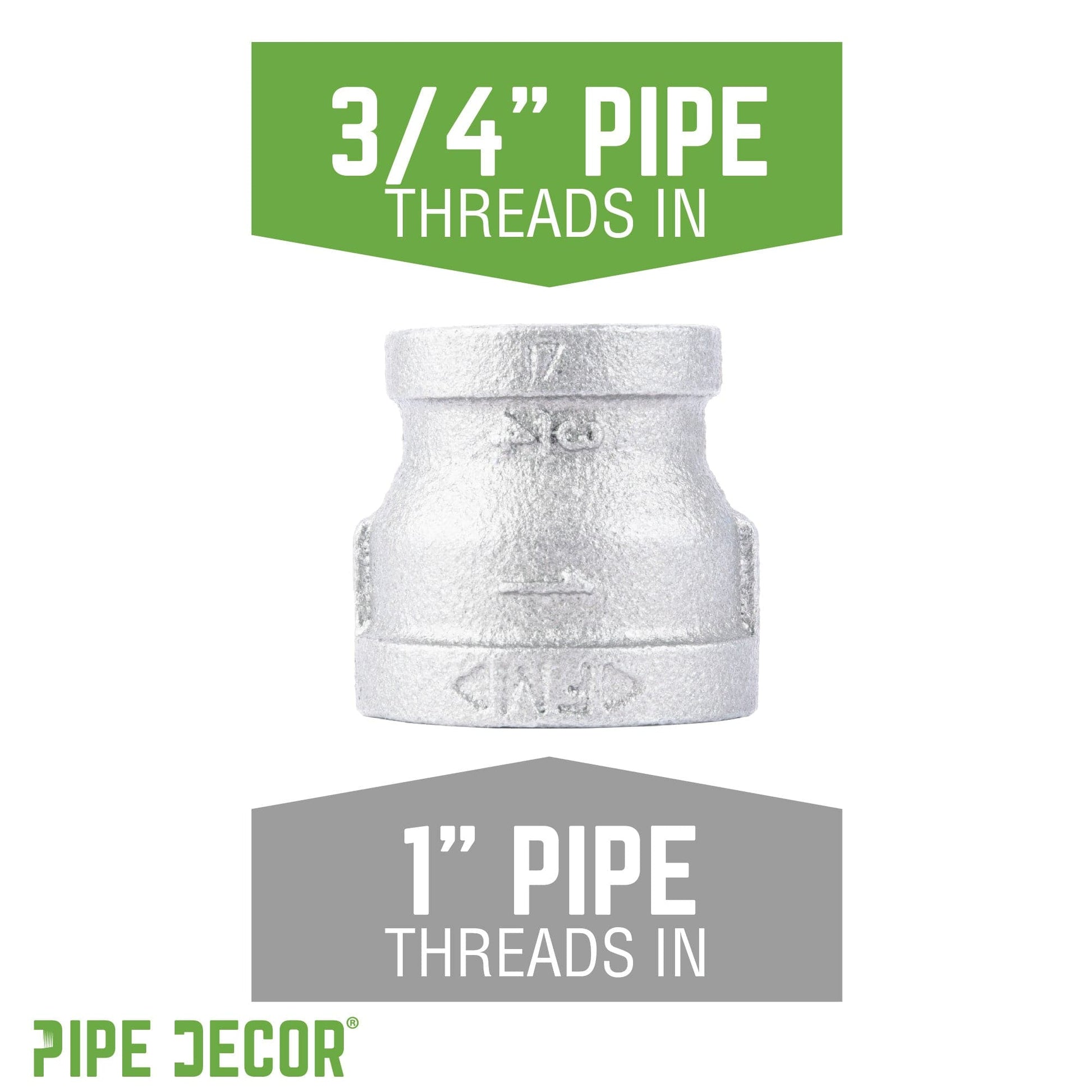 1 in. x 3/4 in. Galvanized Iron Reducing Coupling PIPE DECOR