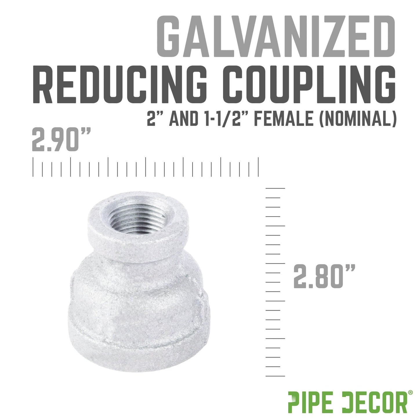 2 in. x 1 1/2 in. Galvanized Iron Reducing Coupling PIPE DECOR