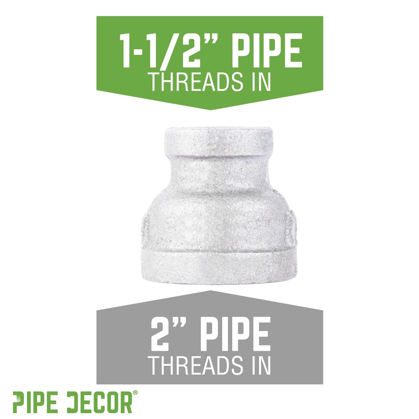 2 in. x 1 1/2 in. Galvanized Iron Reducing Coupling PIPE DECOR