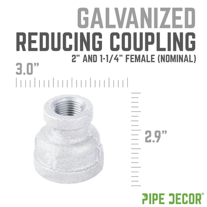 2 in. x 1 1/4 in. Galvanized Iron Reducing Coupling PIPE DECOR