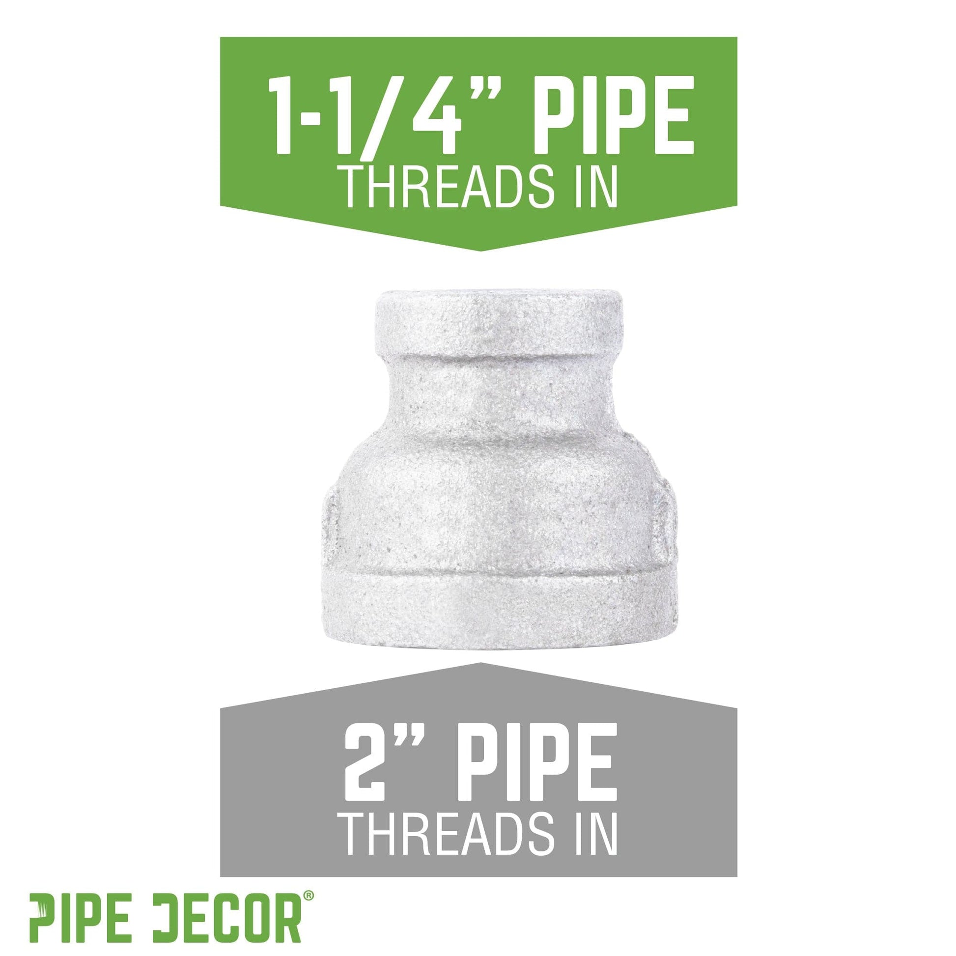 2 in. x 1 1/4 in. Galvanized Iron Reducing Coupling PIPE DECOR