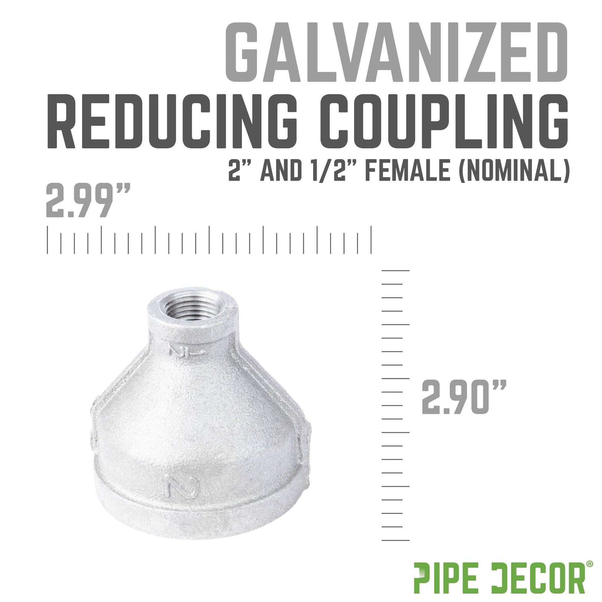 2 in. x 1/2 Galvanized Iron Reducing Coupling PIPE DECOR