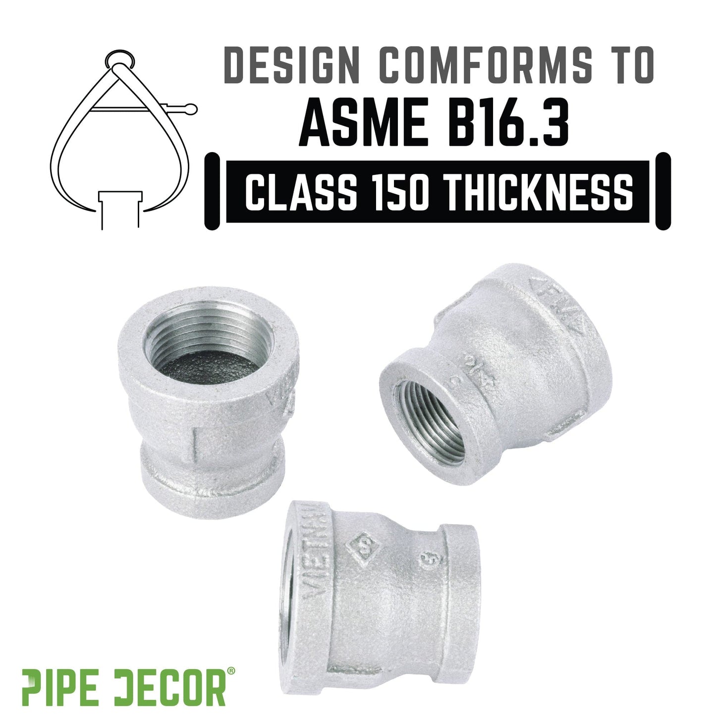 3/4 in. x 1/2 in. Galvanized Iron Reducing Coupling PIPE DECOR