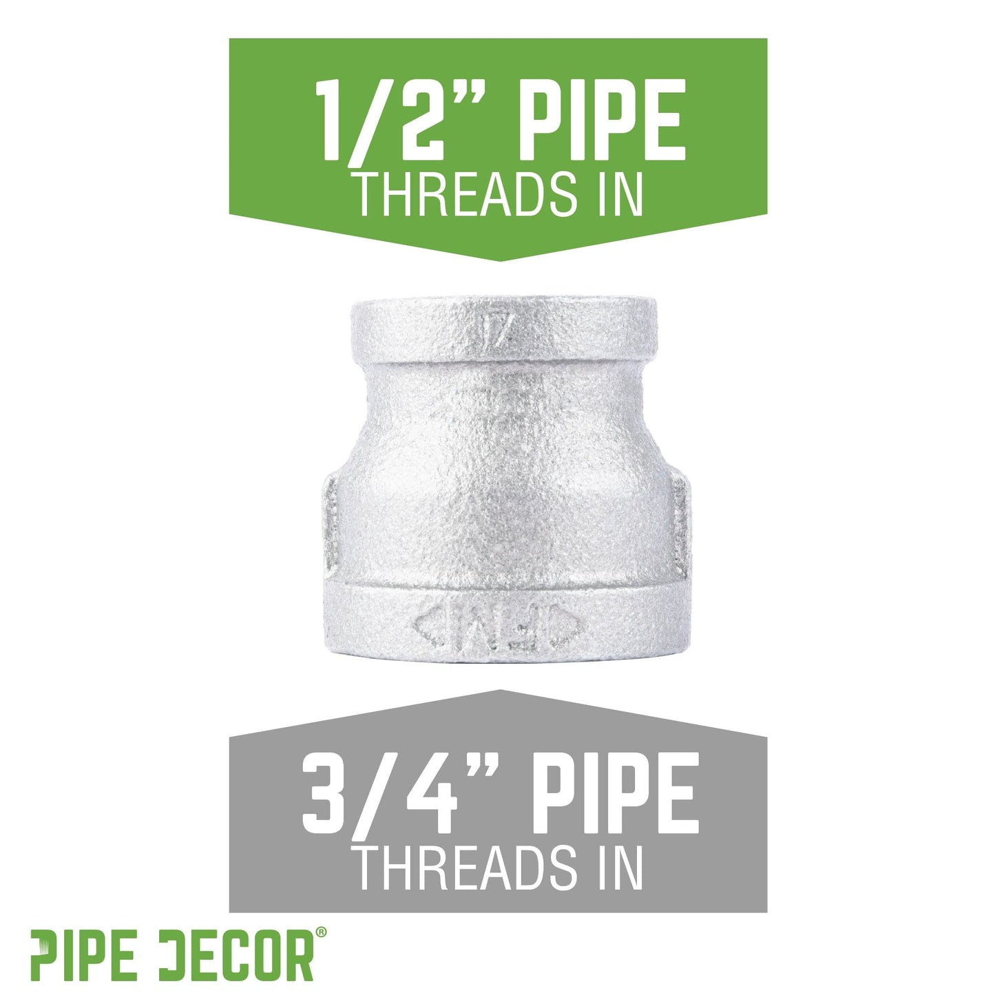 3/4 in. x 1/2 in. Galvanized Iron Reducing Coupling PIPE DECOR