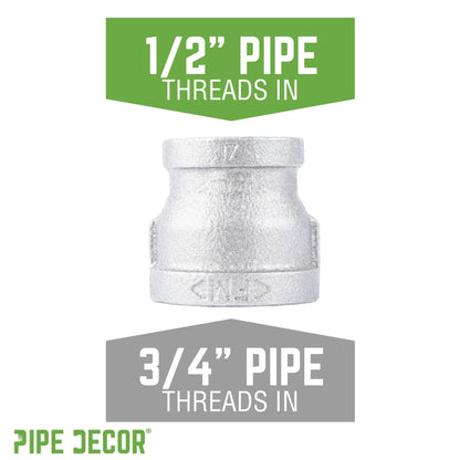 3/4 in. x 1/2 in. Galvanized Iron Reducing Coupling PIPE DECOR