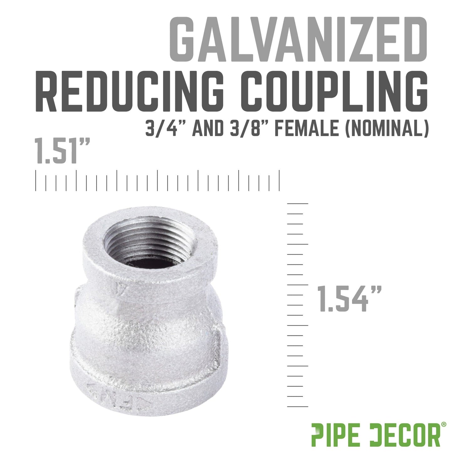 3/4 in. x 3/8 in. Galvanized Iron Reducing Coupling PIPE DECOR