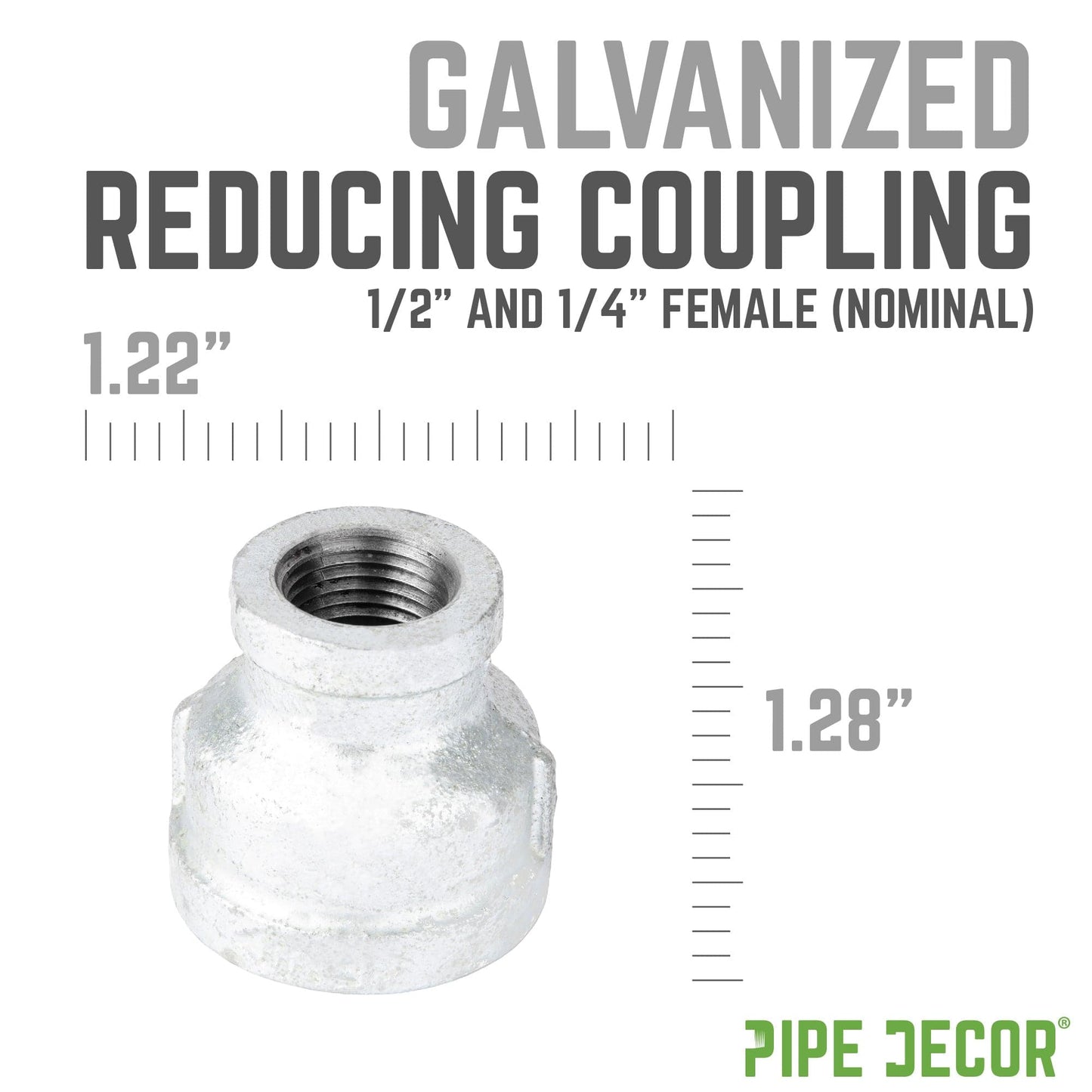 1/2 in. x 1/4 in. Galvanized Iron Reducing Coupling PIPE DECOR