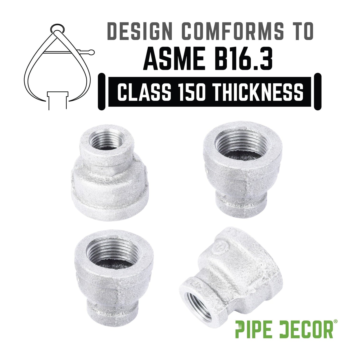 1 in. x  3/8 in. Galvanized Iron Reducing Coupling PIPE DECOR