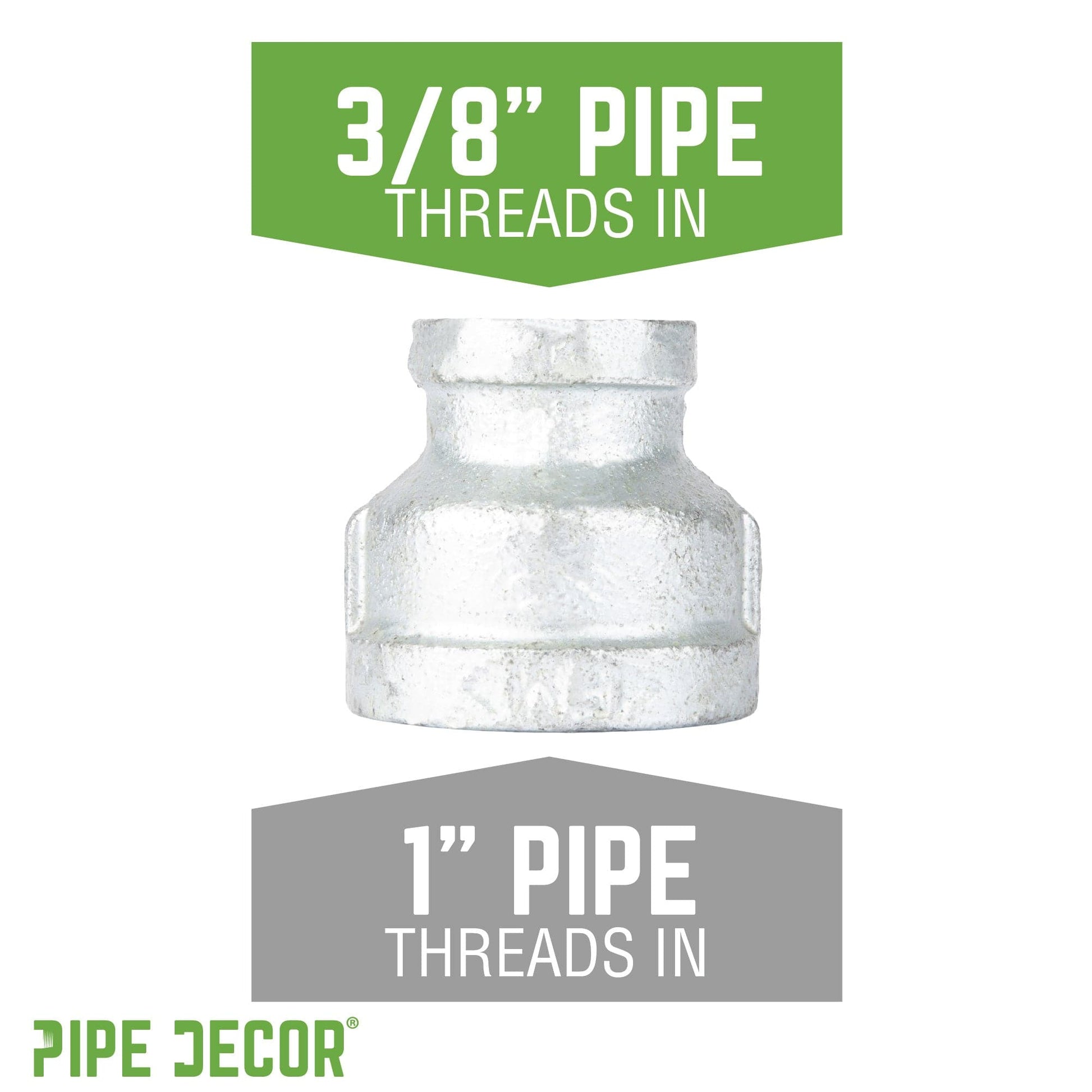 1 in. x  3/8 in. Galvanized Iron Reducing Coupling PIPE DECOR