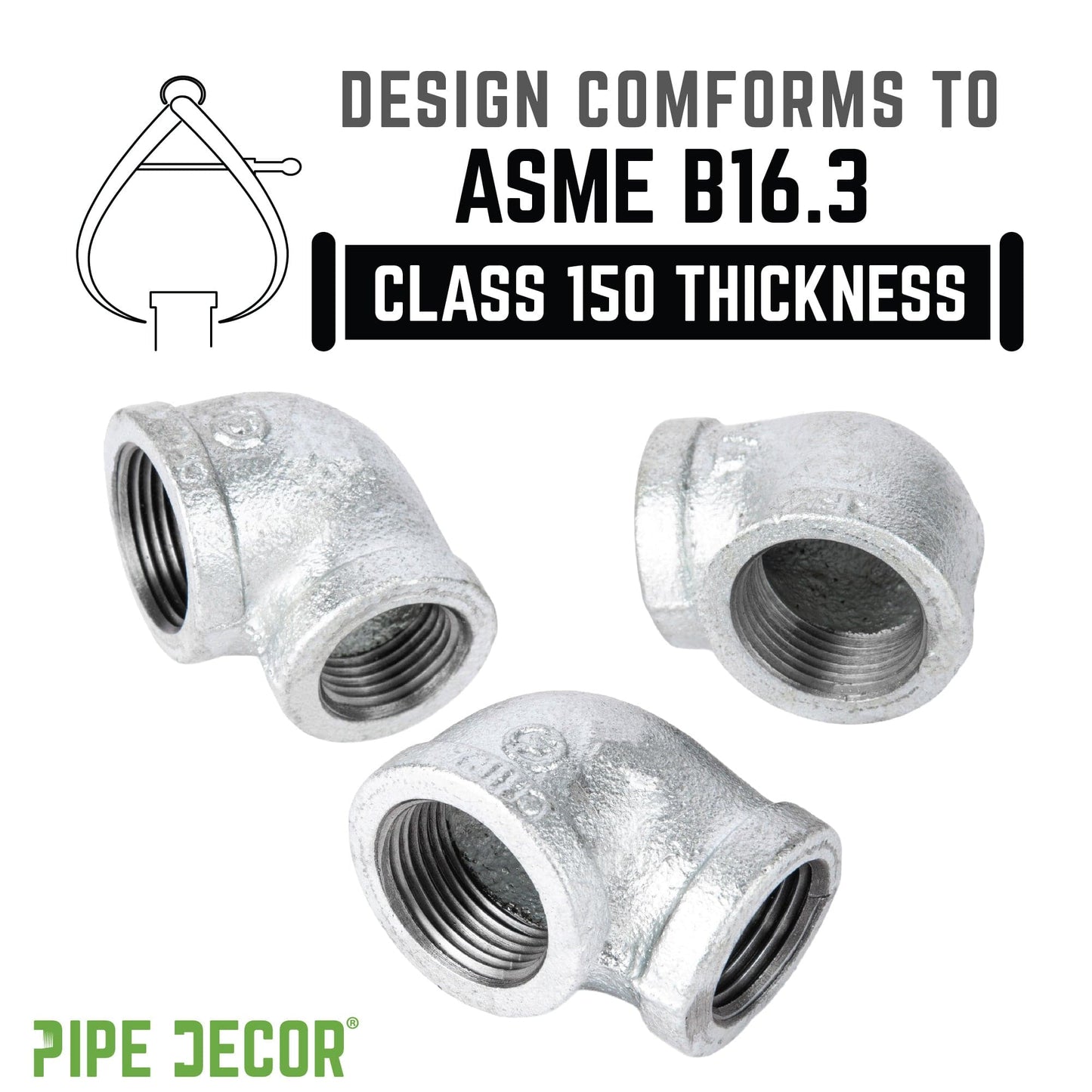 1 1/2 in. x 1 1/4 in. Galvanized Iron Reducing Elbow PIPE DECOR