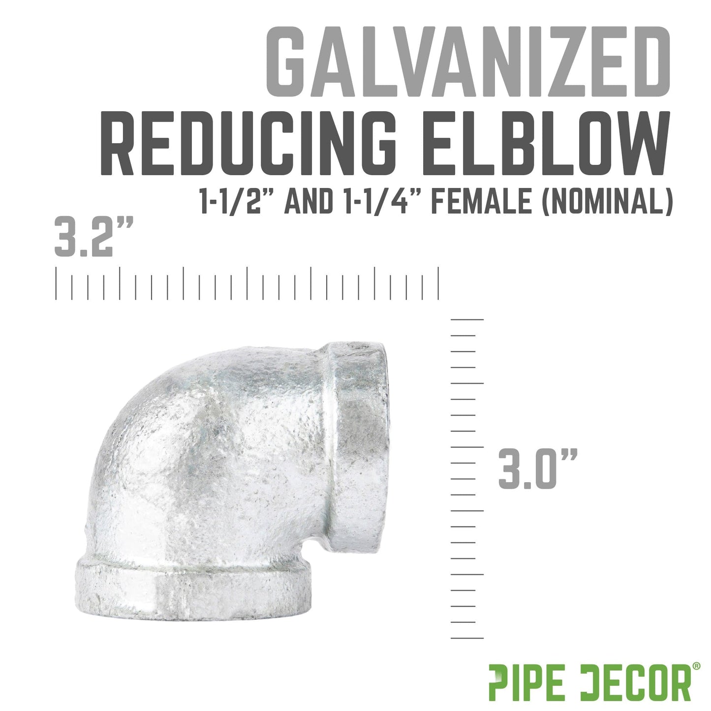1 1/2 in. x 1 1/4 in. Galvanized Iron Reducing Elbow PIPE DECOR