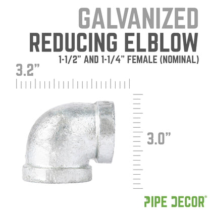 1 1/2 in. x 1 1/4 in. Galvanized Iron Reducing Elbow PIPE DECOR