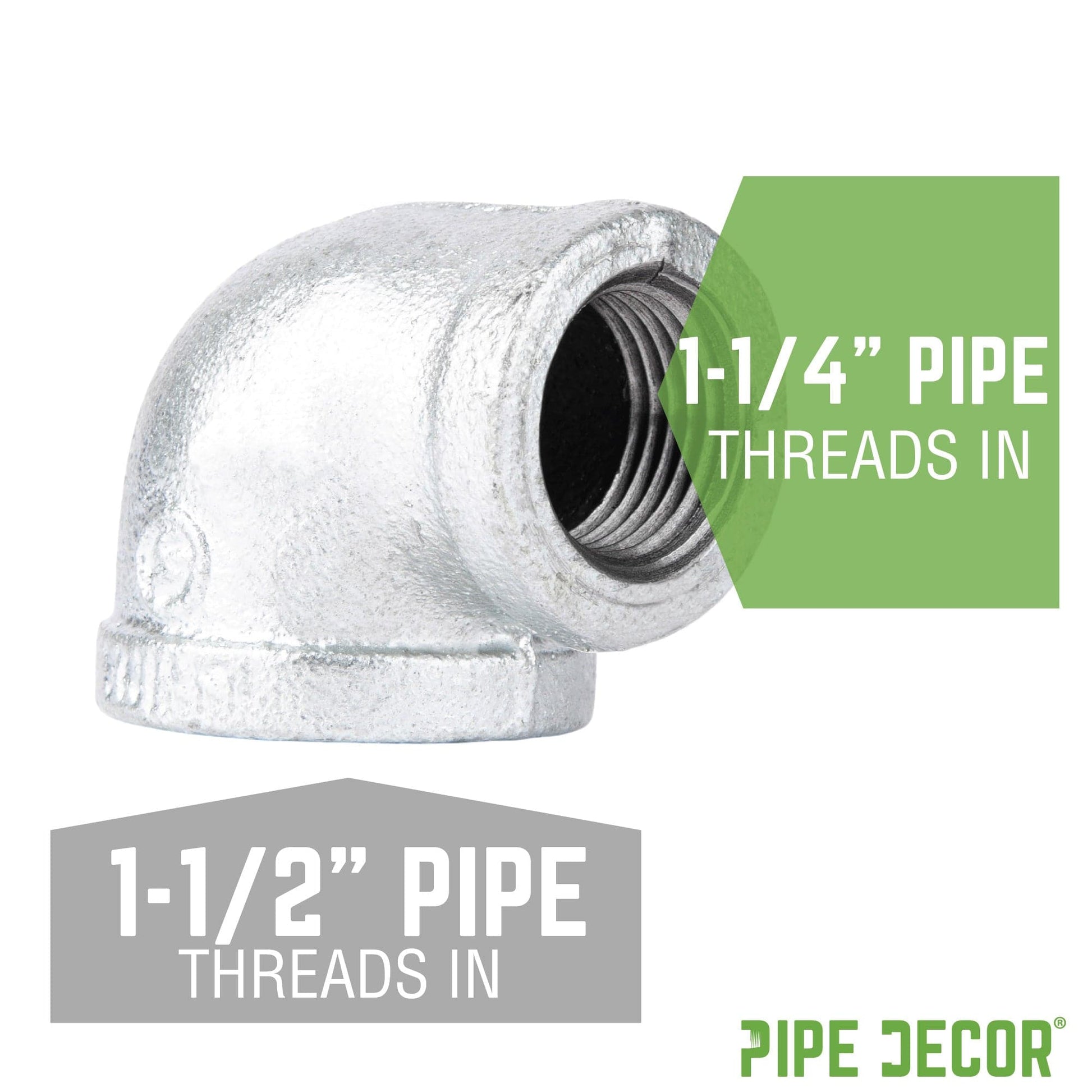 1 1/2 in. x 1 1/4 in. Galvanized Iron Reducing Elbow PIPE DECOR